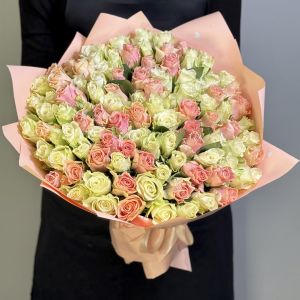 101 роза(Кения) 40 см нежный микс