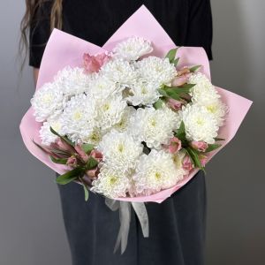 5 кустовых хризантем Алтай и 4 розовые альстромерии N